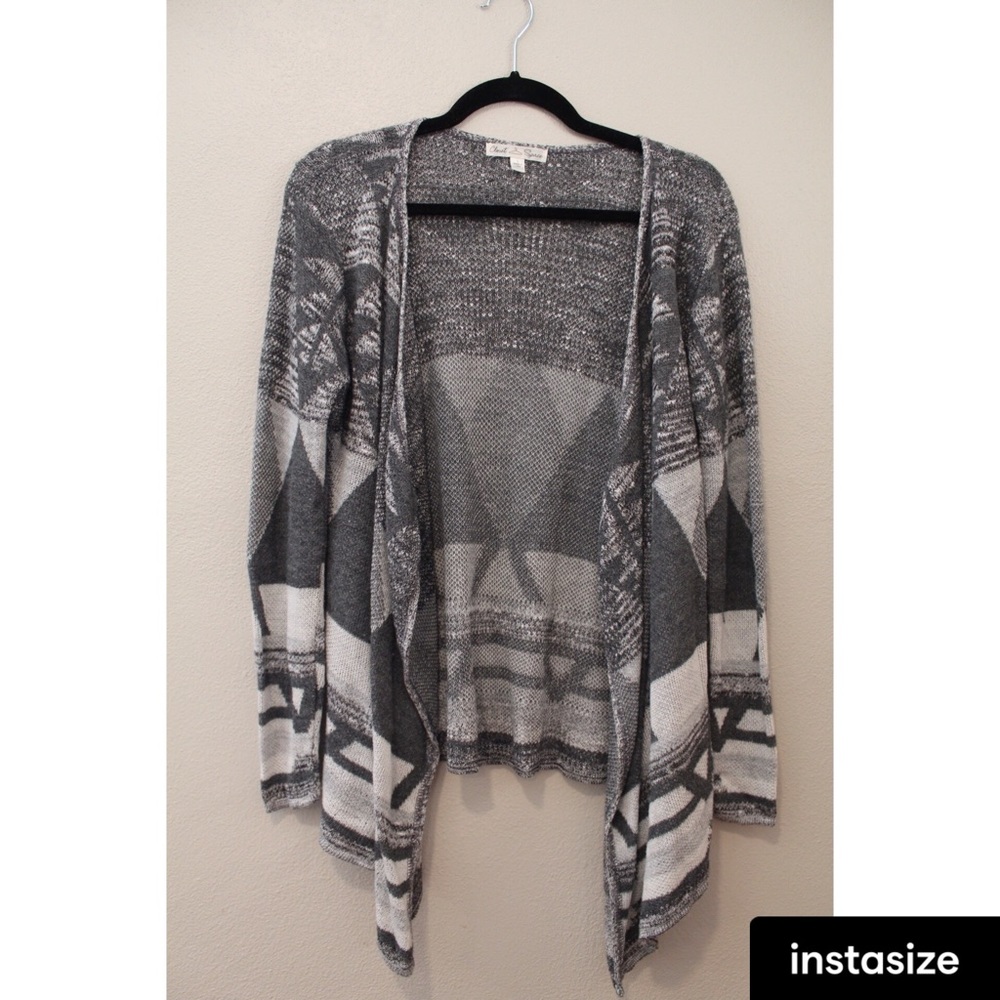 Grey Geometric Open-Front Cardigan